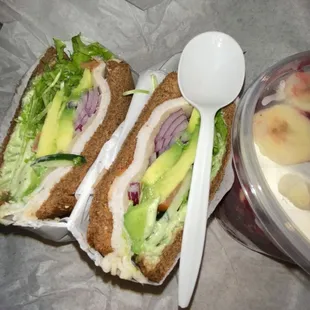 Turkey Avo on Squaw bread. Spoon for reference size