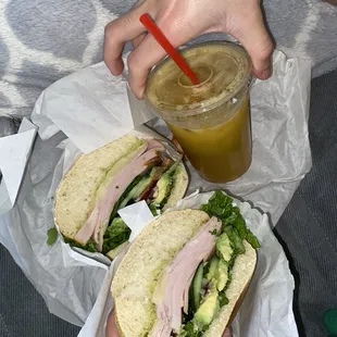 Turkey avo sandwich on ciabatta and slim juice