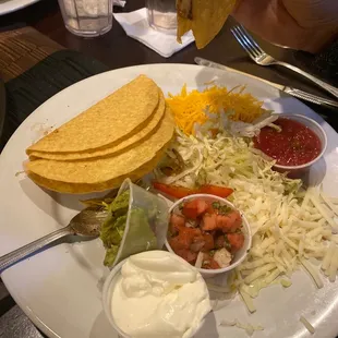 Fajita set up. They don't have corn flour soft tortillas for people that are gluten free, just the hard shell tacos.