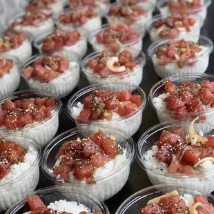 a variety of poke bowls