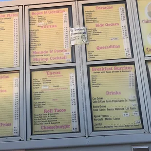 Drive thru Menu with prices