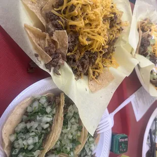 Asada tacos, asada nachos