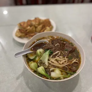 Roast beef Noodle and Pork Dumpling