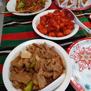 Family pack (beef enchido, sweet &amp; sour chicken, fried rice, 4 egg rolls, &amp; 4 cans of Sprite)with an order of house lo mein, about $66.