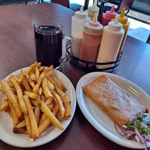 Chichamorado drink, Fries, and a pork Tamala, darn tasty!