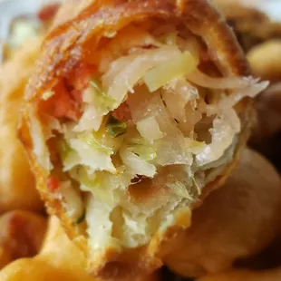 A look inside the egg roll, not bad.