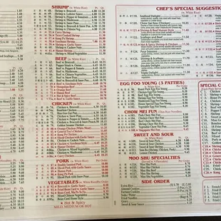 Menu from today's take out.