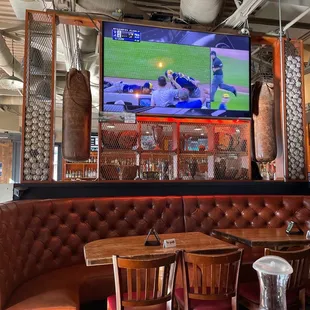 a large screen tv in a sports bar