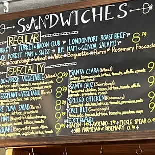 Sandwich menu