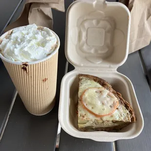 Veggie quiche and cafe mocha