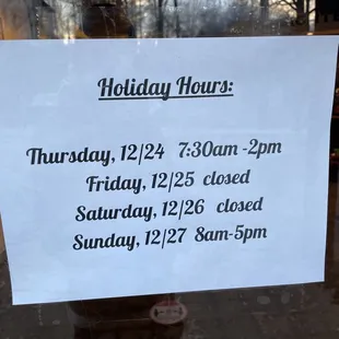 Christmas hours