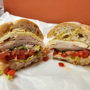 Turkey on Italian herb roll. $13.00