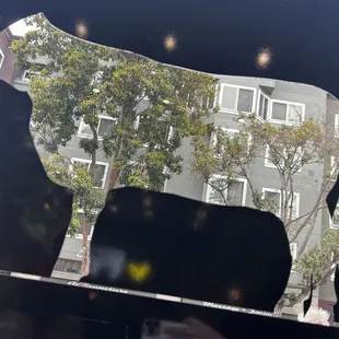 a cow in front of a building