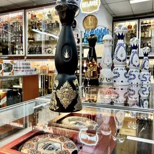 a black vase on display