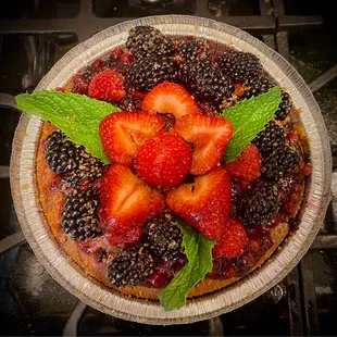 Banana Cake with Berries and Mint