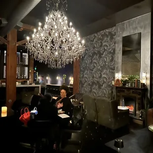 a chandelier hanging from the ceiling