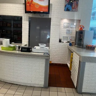 the counter area of a restaurant