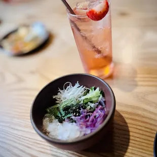 Tendon Salad and Soju cocktail