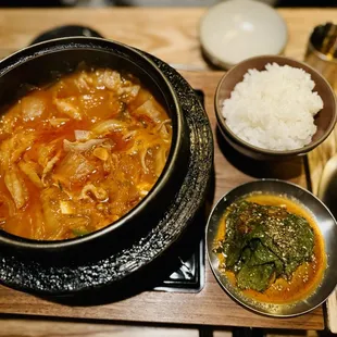 Pork Jowl and Mugunjib kimchi Jjigae