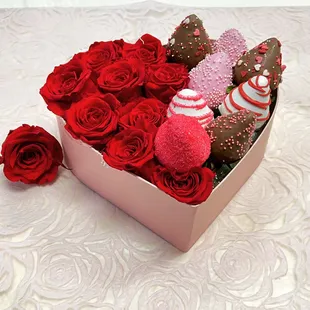 Forever Rose and chocolate dipped strawberry heart box.
