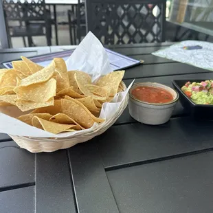Complementary chips and salsa. Guacamole.