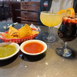 Chips &amp; salsa, margarita and Sangria