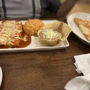 2 cheese enchiladas with cheese quesadilla