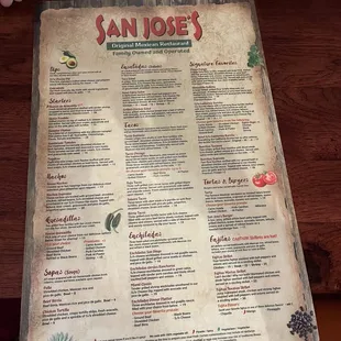 Front of menu