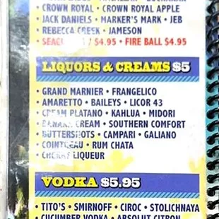 Our liquor selections