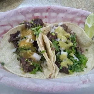 two tacos in a basket