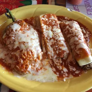 #20 Combination with Relleno, Tamale, and Beef Enchilada