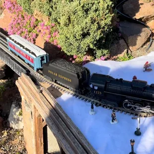 Polar express train running outside