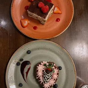 two plates of desserts on a table
