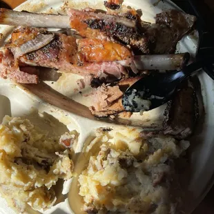 Ribs, Loaded Mashed Potatoes and brisket