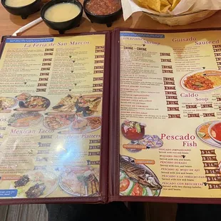 a menu and a drink
