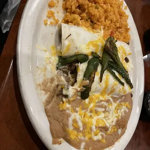 Fajita burrito lunch with added grilled jalapeños