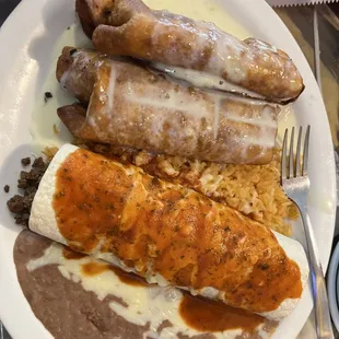Create your own - two chimi one burrito. Huge meal.