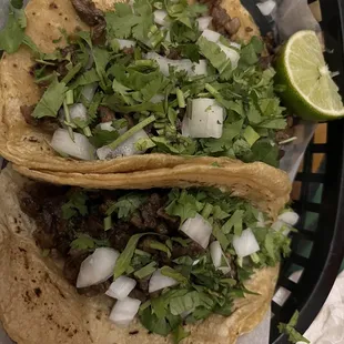 two tacos in a basket