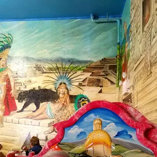 Wall murals and colorful booths