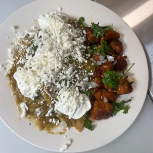 Chilaquiles served with chorizo
