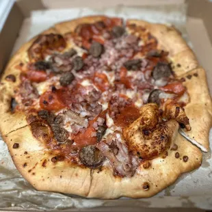 Large meat lovers pizza