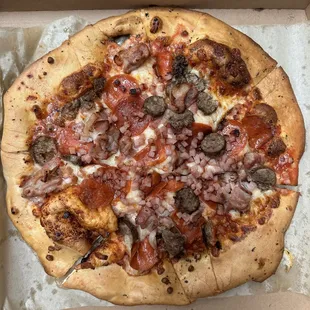 Large meat lovers pizza