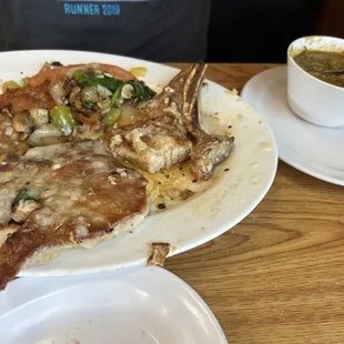 Garlic pork chops had the most amazing melted garlic on top and a cup of chili verde which is the best in the area.