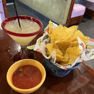 Chip and salsa and a Margarita