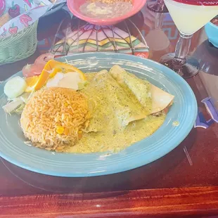 Enchilasdas Suizas, Tacos de Carnitas y margaritas