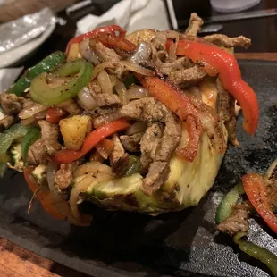 Pineapple Fajita, choice of beef, chicken or shrimp. The picture is of beef.