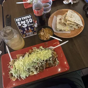 Loaded nachos: 5 of 10. Quesadilla: Salty, 4. Frijoles charros: plain, 4. Flautas: 6. Melon agua Fresca: Do Not even order, 2.