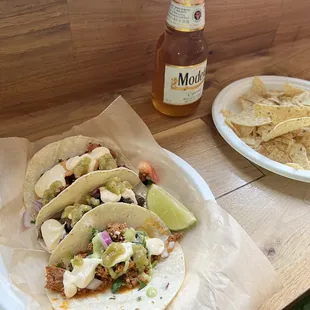 Chicken taco, Chorizo taco, &amp; Lengua taco.