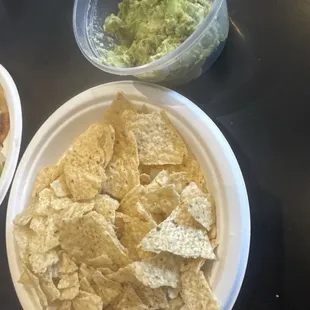 Chips &amp; Guac large ( I was looking for better quality chips) def not freshly cooked here. This chips bag friendly.