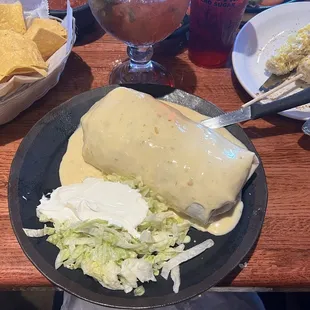 Burrito California, added Cheese Dip on top